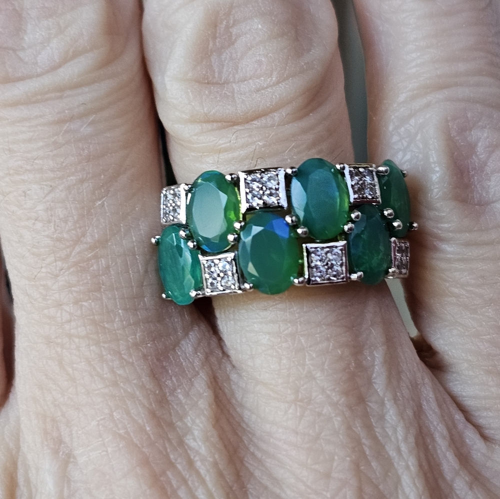 Natural Opal & White Zircon Ring in Sterling Silver! Size 7! - Picture 7 of 14